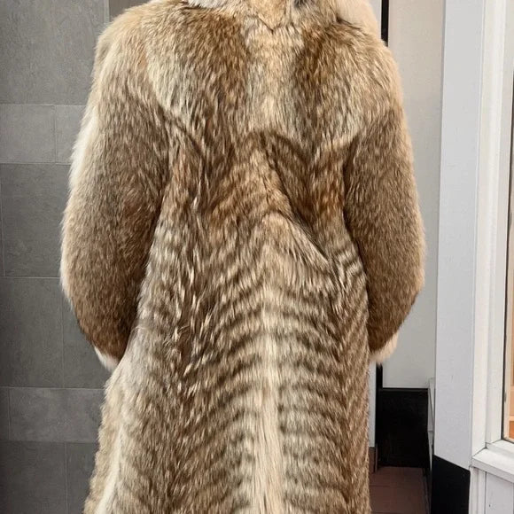 Luxurious Fur Coat with Cream Accents