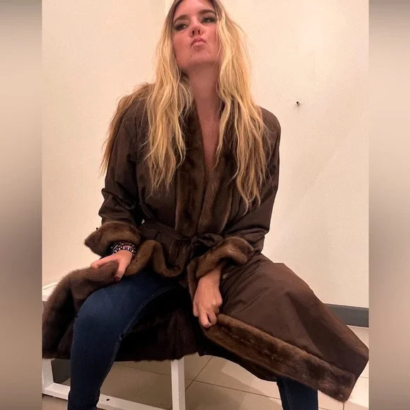 Elegant Brown Fur-Trimmed Coat Yves Saint Laurent