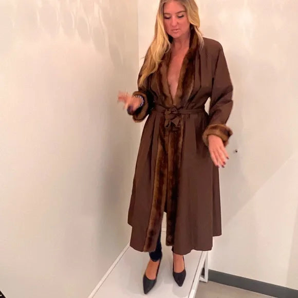 Elegant Brown Fur-Trimmed Coat Yves Saint Laurent